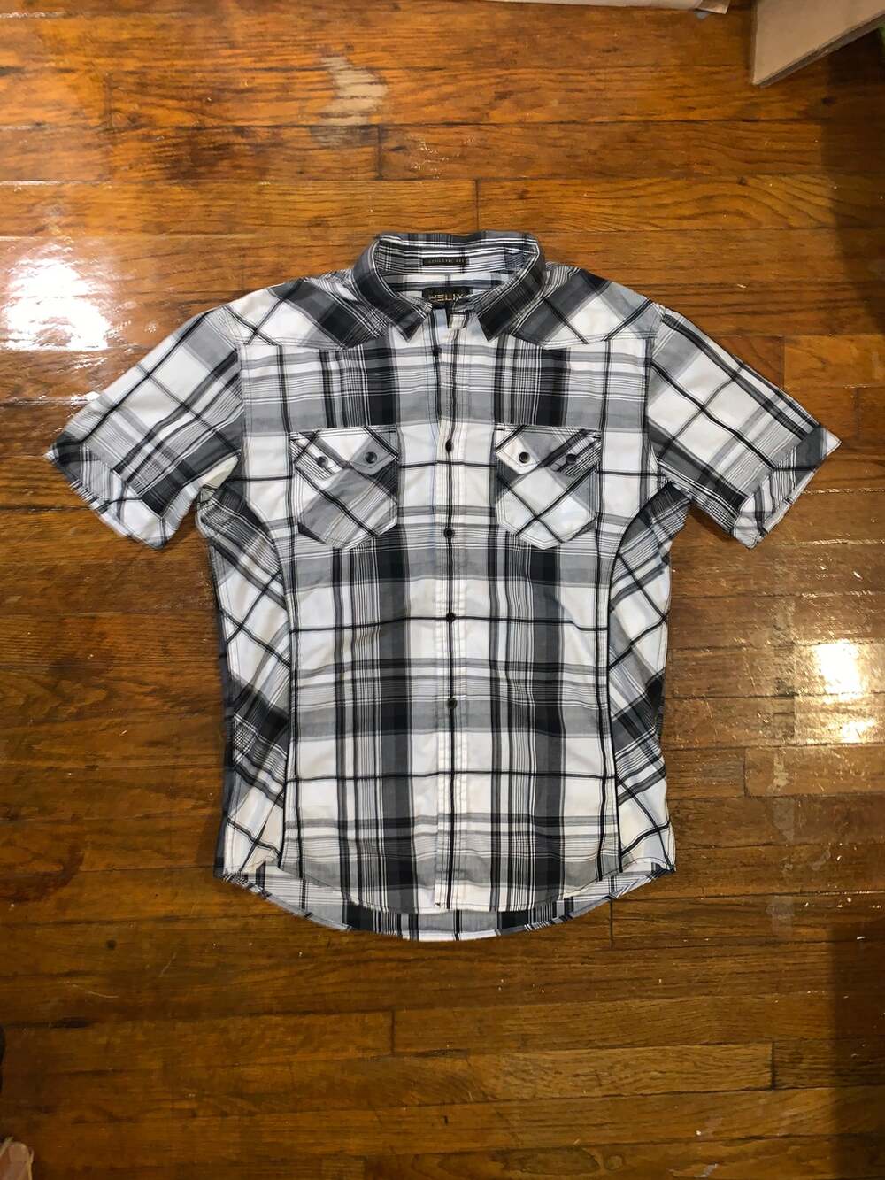 Helix Western Plaid Button Up Shirt Mens Medium Black White Athletic Fit